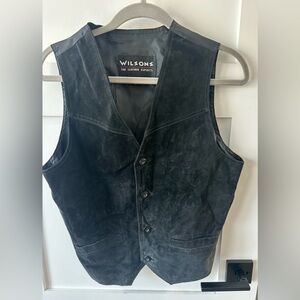 Wilsons Vest Mens S Black Suede Leather Waistcoat V Neck Jacket Biker Western